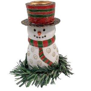 Metal Snowman Candle Stick Holder Centerpiece 4" Tall with 12" Candle